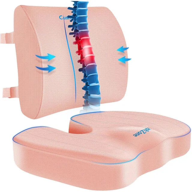 CushZone Seat Cushion & Lumbar Pillow Set — Pink